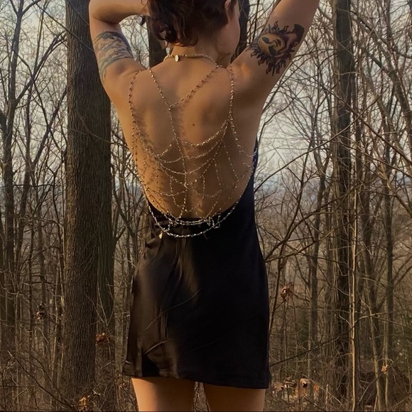 Black Satin Slip Spiderweb Back